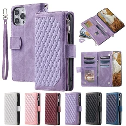 Leather Flip Phone Case Zipper Wallet Cover For iPhone 15 Plus 14 13 12 11 Pro Max X XR XS 8 7 Plus Magneic Edge Wallet Cover