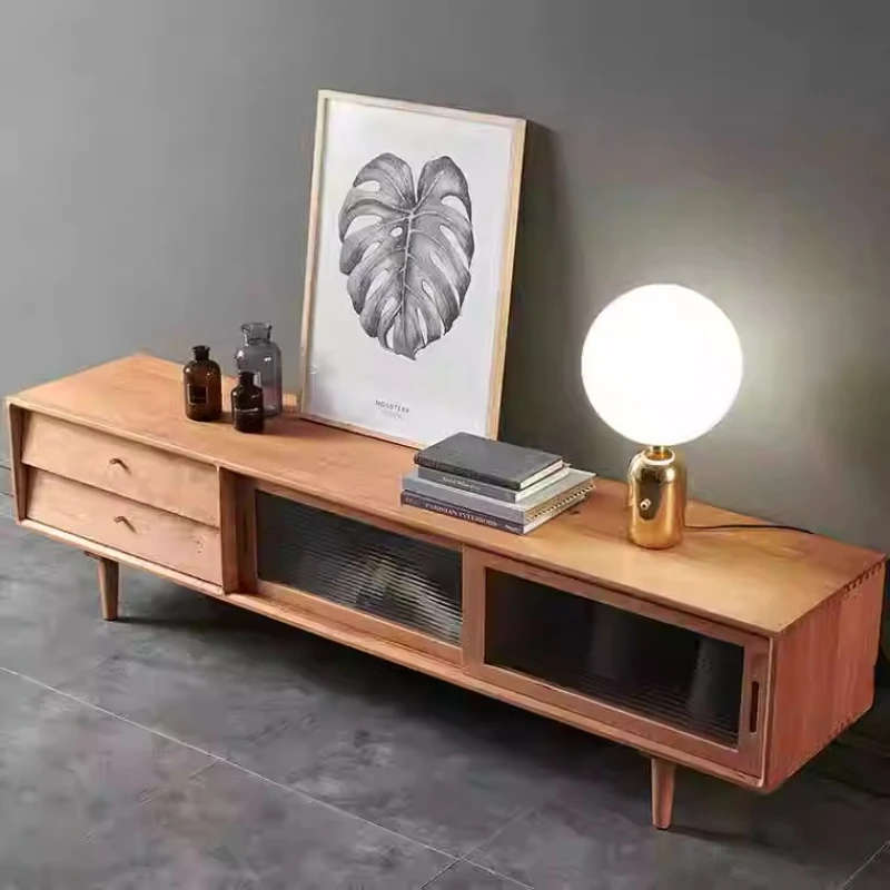 

Solid wood Changhong glass TV Simple modern locker Nordic living room TV cabinet Cabinet Japanese glass