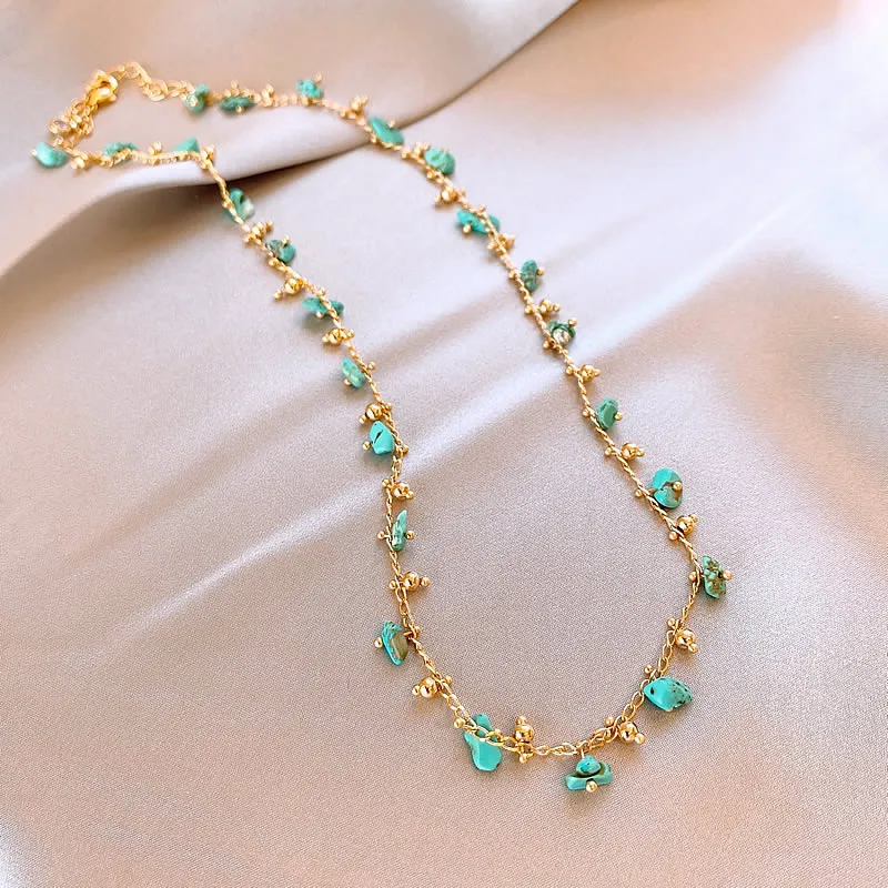 Natural Irregular Green Stone Pendant Gold Color Chain Necklace 2024 Fashion Jewelry For Women\'s Sexy Neckchain Neck Accessories
