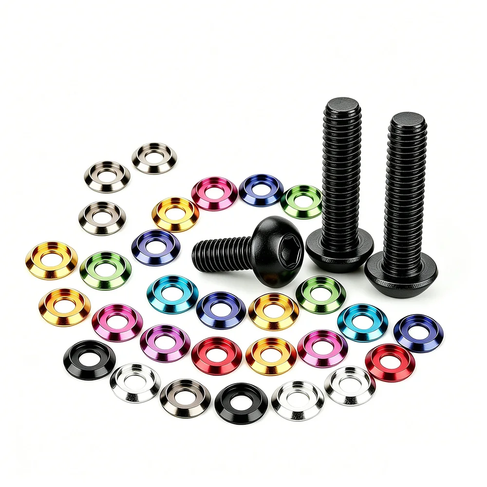 Black Hex Button Head Screws ISO7380 M6 with Color Aluminum Washer Anodized Colored Spacer and Black Bolt Set for DIY