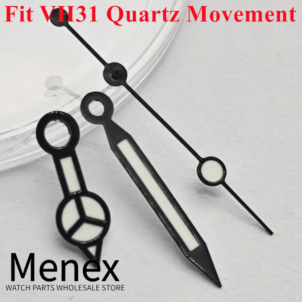 Menex VH31 Black Watch Hands 8mmx12mmx12.5mm with Green Luminous Feature Quartz Movement Compatible Watch Accessories Parts