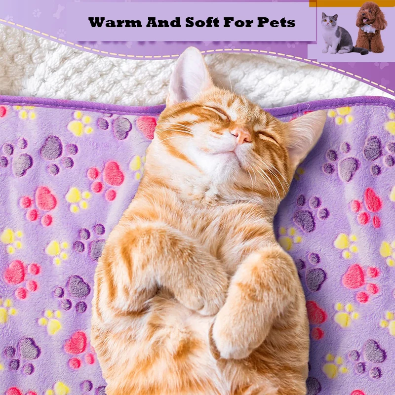 3 Sizes Warm Pets Bed Mat Cover Towel Cute Paw Cat Dog Fleece Soft Blanket for Small Medium Large Dogs Blankets Supplies