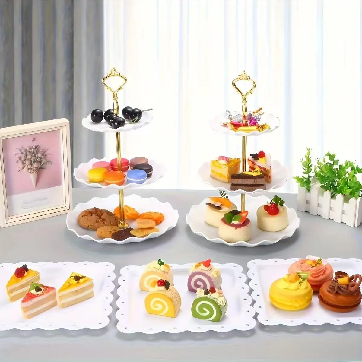 1/3/4/5PCS Decorative Food Trays Set - Cake/Snack/Fruit Plates for Wedding, Festival Party, Baby Shower, Birthday, Easy to Clean