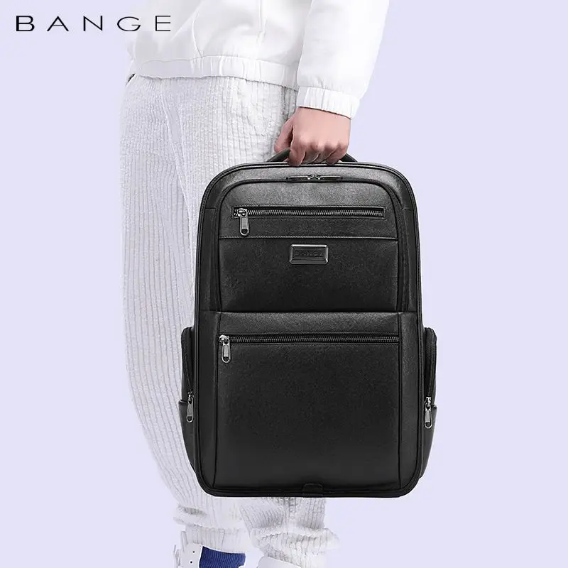 BANGE Anti Theft Laptop Backpack 15.6 Anti-wrinkle Waterproof USB Recharging Leather Backpack Men Fashion Travel Bag Backpacks