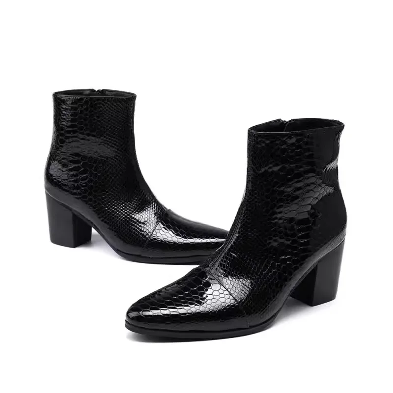 Men\'s Ankle High Heels Chealse Boots Men Zipper Leather Casual Handmade Genuine Leather Dress Boots for Men