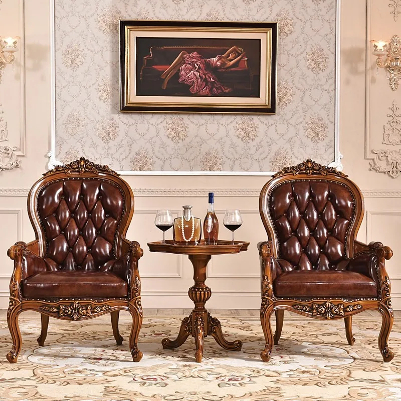 

Luxury Accent Antique Leisure Armchair Elegant Furniture Relaxing Wing Chair Reading Wooden Living Room Armchair