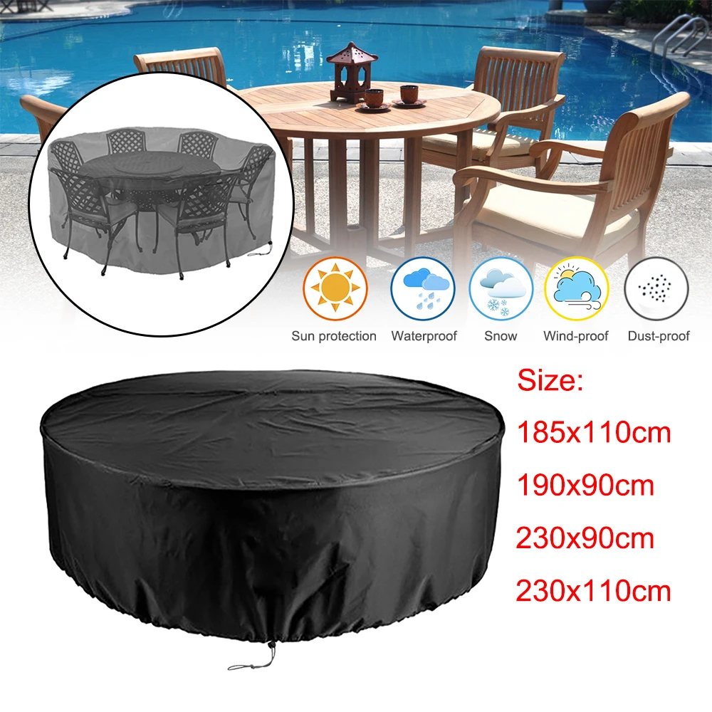 Round Outdoor Garden Furniture Cover Table Chair Set Waterproof Oxford Wicker Sofa Protection Patio Rain Snow Dustproof Cover