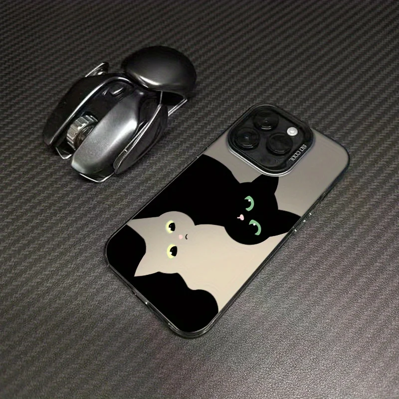 حافظة هاتف بنمط قطة باللونين الأبيض والأسود مناسبة لهاتف iPhone16، 15، 14، 13، 12Pro Max. #4