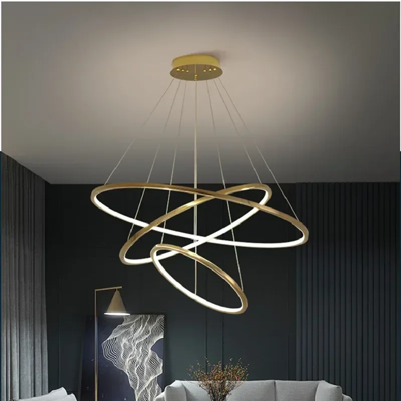 Modern Minimalism Circle Lustre Led Pendant Lights Foyer Living Room Dimmable Hanging Lamp Stairs Chandelier Lighting Fixtures