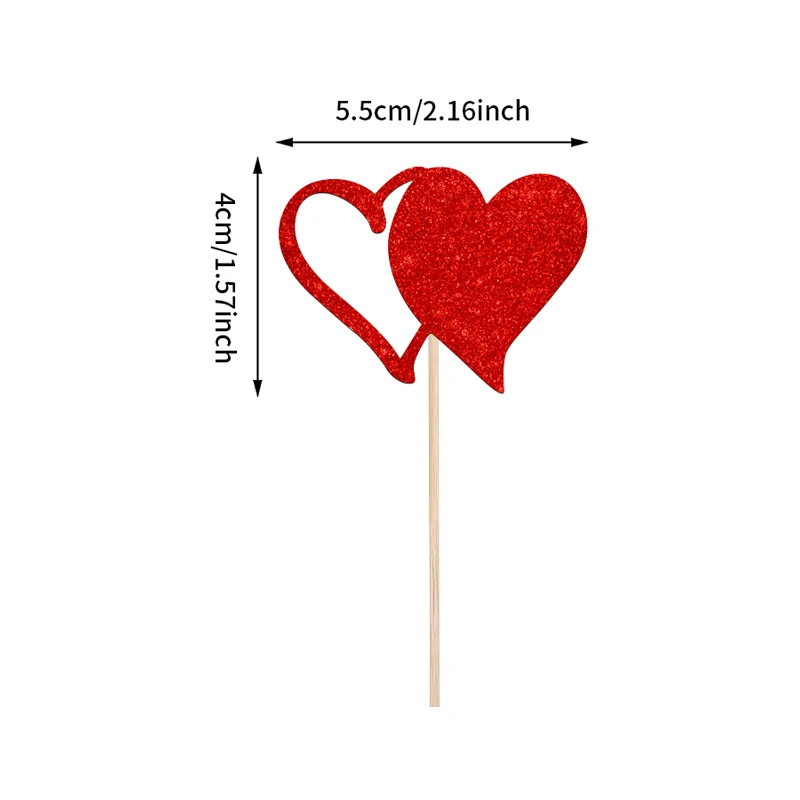 YOMDID 24 Teile/satz Valentinstag Cupcake Topper Rot Liebe Glitter Party Kuchen Dekorationen für Geburtstag Hochzeiten Verlobungen – Detail 4