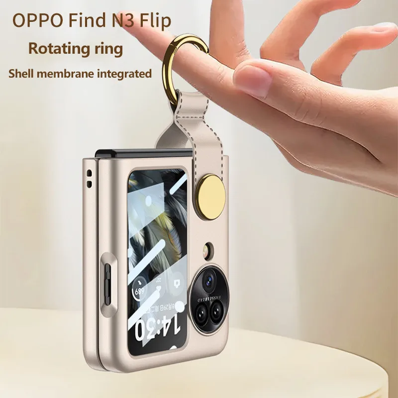 OPPO Find N3 플립용 거치대 휴대폰 케이스, 초박형 쉘 멤브레인 충격 방지 커버, 360 회전 링