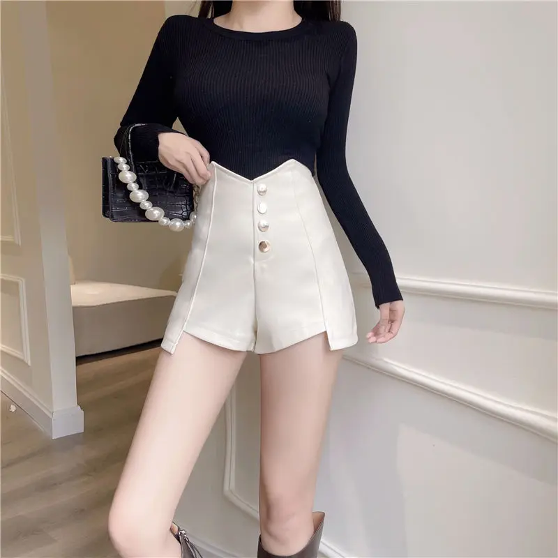 Women's High Waist Wide Leg Shorts Casual Simplicity Office Lady Monochromatic Sexy All-match Slim Summer Clothes New Style