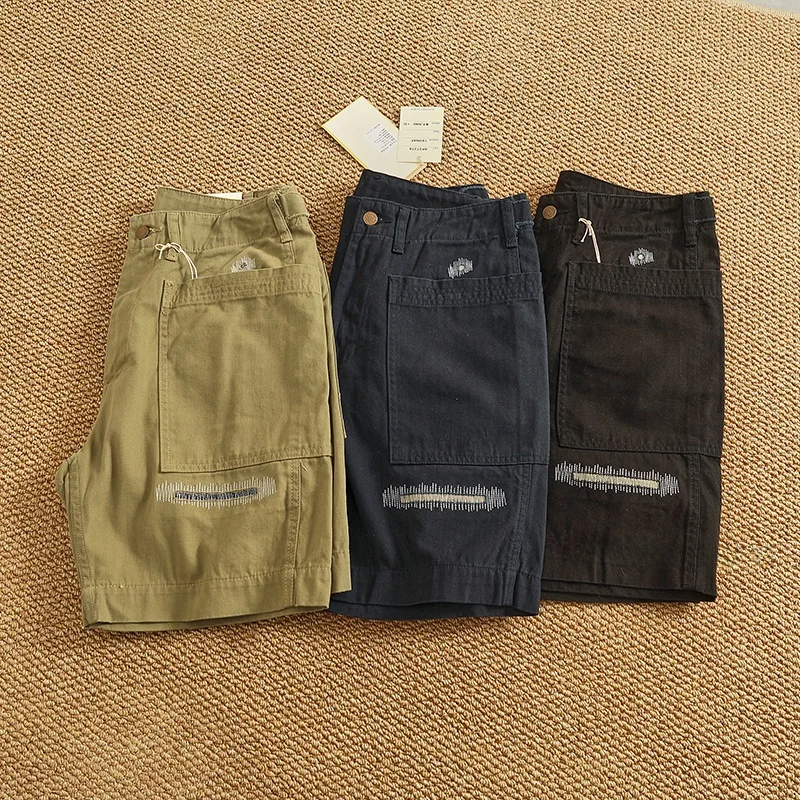 

American Retro Patchwork Cotton orts Men's Military Casual Sle Pure Cotton Fibone Pattern Woven Five-Quarter Pants