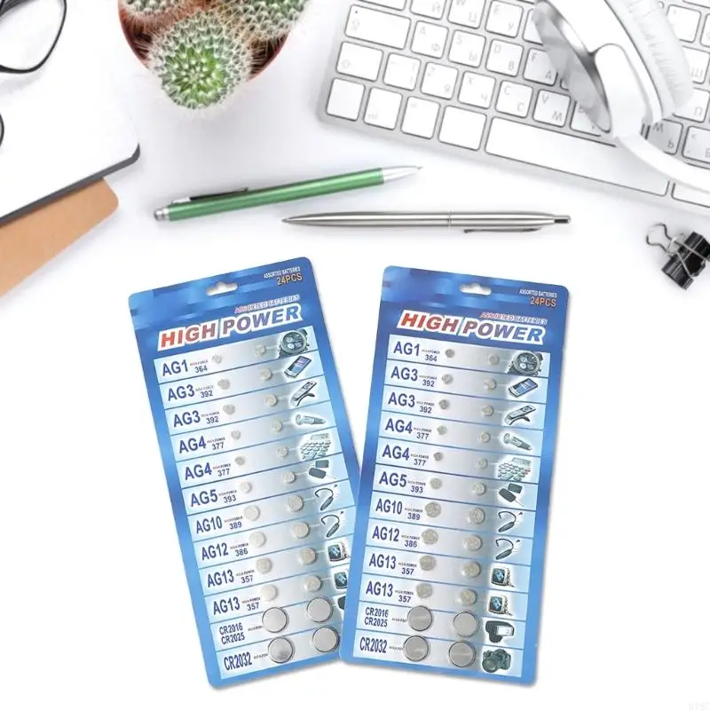 918C 24Pcs AG1/AG3/AG4/AG5/AG10/AG12/AG13 배터리 세트 시계 시계 카메라 혼합 버튼 코인 셀 배터리 CR2016 CR2025