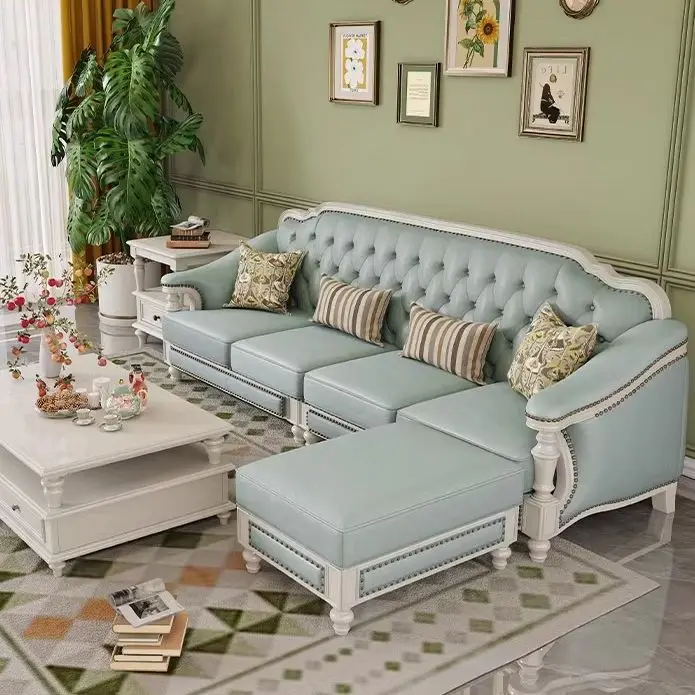 

Customizable American White Solid Wood Leather Sofa
