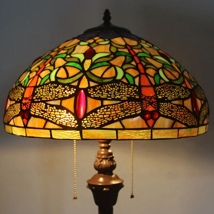 Hot-selling Floor Lamp with Handmade Colorful Dragonfly with Black Wings Shade