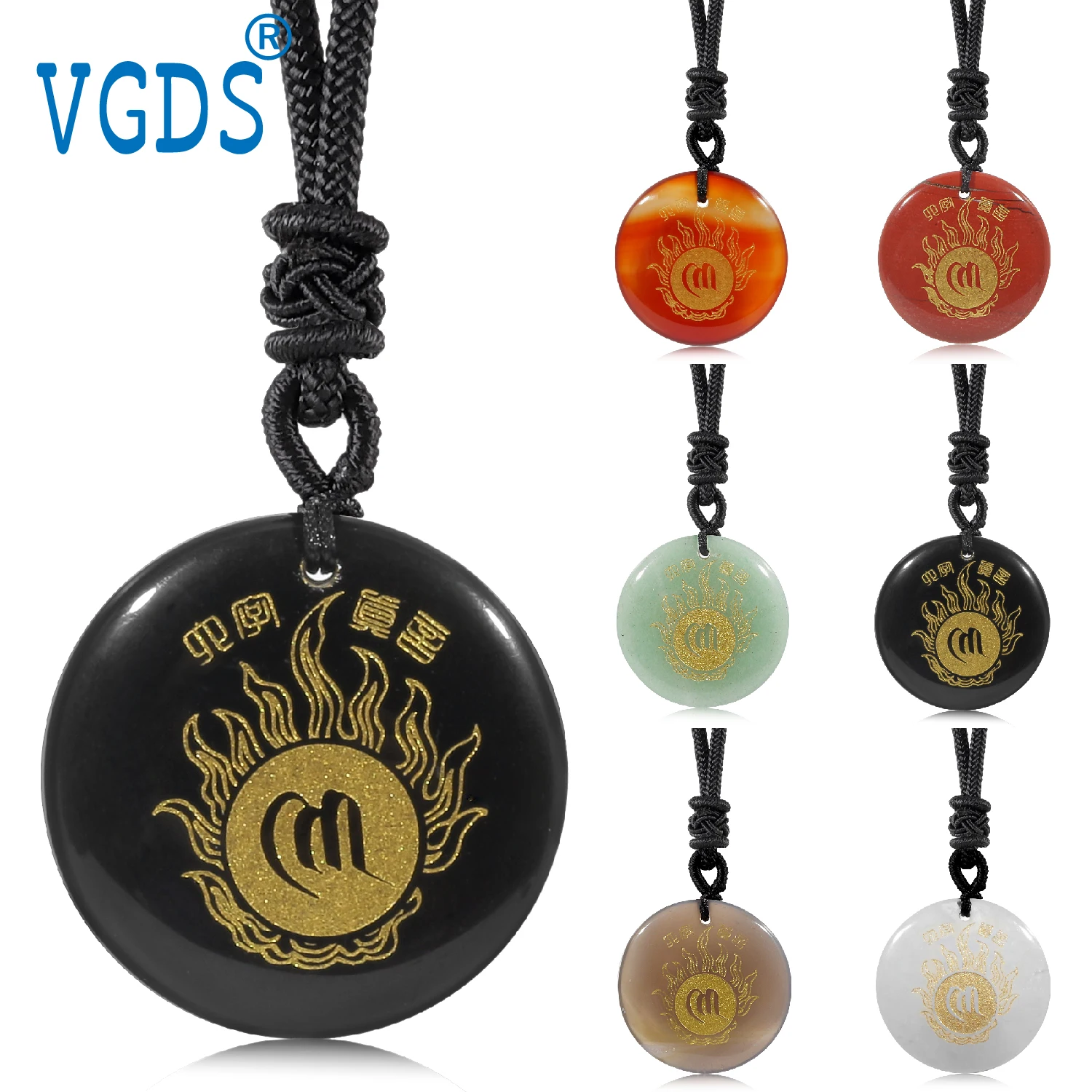 Natural Crystal Quartz Gemstone Six Character Truth Sanskrit Mantra Symbol Incantation Pendants Necklaces For Men Women Jewelry