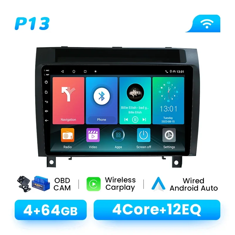 Draadloze CarPlay Android Auto Android 14 Autoradio Speler voor Mercedes Benz SLK Klasse R171 2004-2011 SLK 200 280 300 350 8 GB GPS