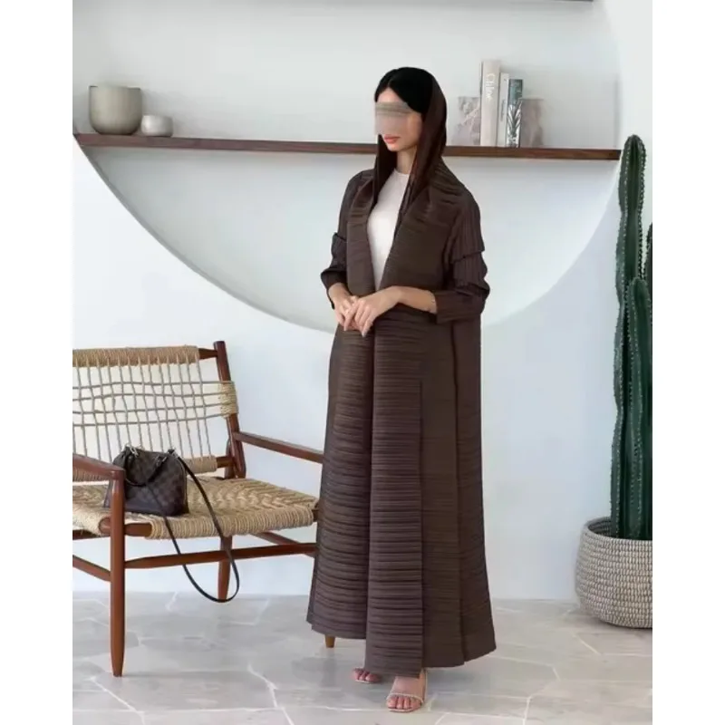 KAF Women Large Size Trench 2025 Spring Autumn New Solid Color Retro Lapel Long-sleeved Lace-up Design Luxury Female Abaya