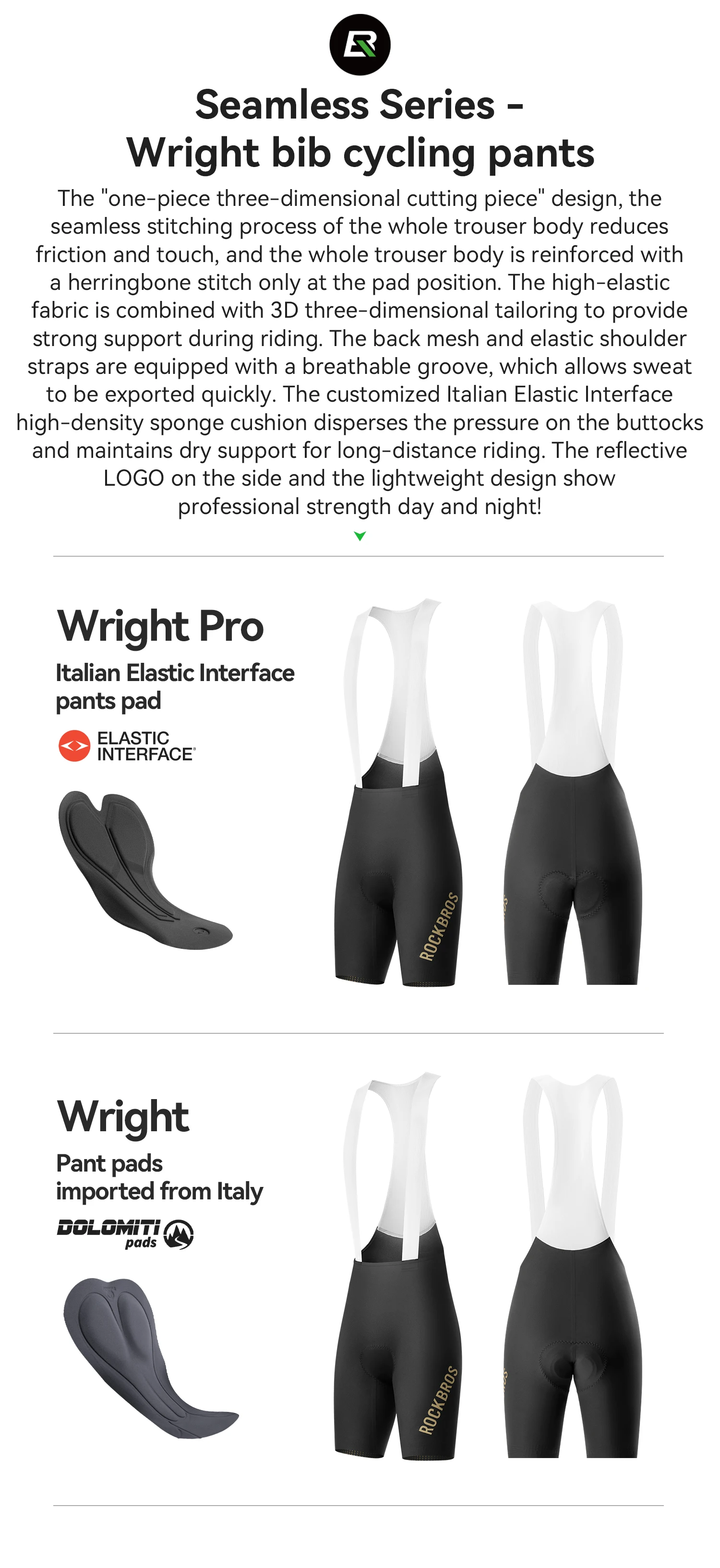 ROCKBROS Herren Fahrrad-Trägerhose Nahtlos mit Italienischer Polsterung Atmungsaktive Leichte Fahrradshorts – Detail 2