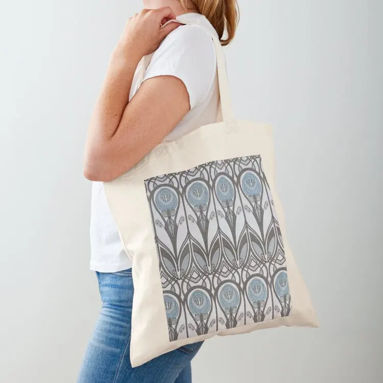 

Charles Rennie Mackintosh roses,Mackintosh abstract rose, blue, Window Tote Bag large tote bag canvas shopping bag
