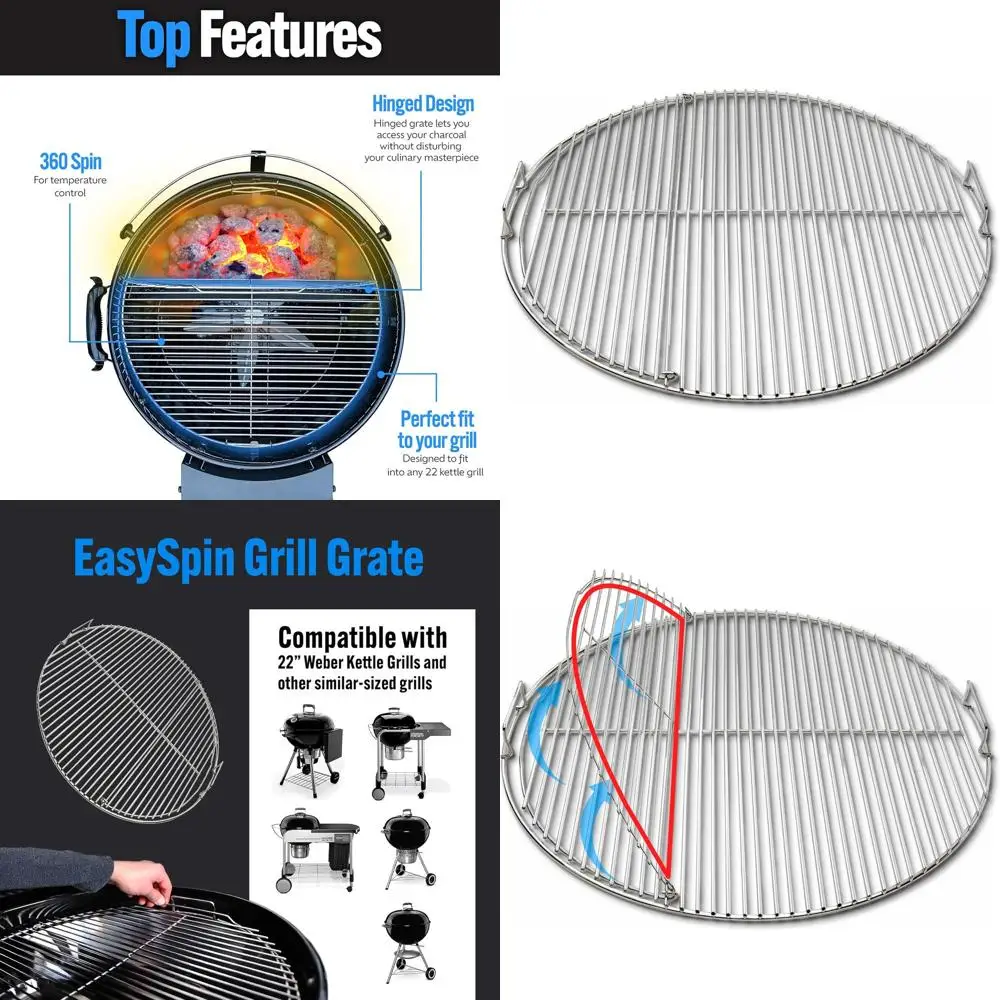 

Large Hinged 22 Charcoal Grill Cooking Grate, 304 Stainless Steel, Ideal for 2-Zone Cooking, Replacement Compatible with Weber a