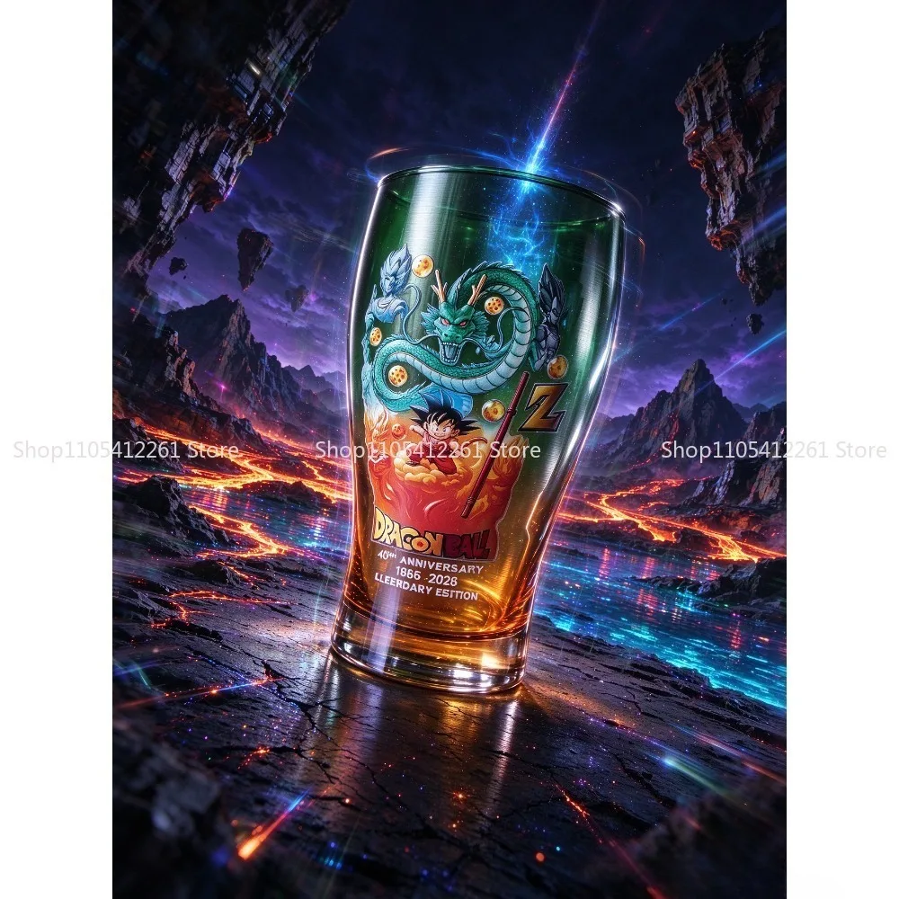 Anime40th Anniversary Sticker Glass Cup, Gradient Color Beer Tumbler, Cartoon Print Drinking Glass, Collectible Gift for Anime F