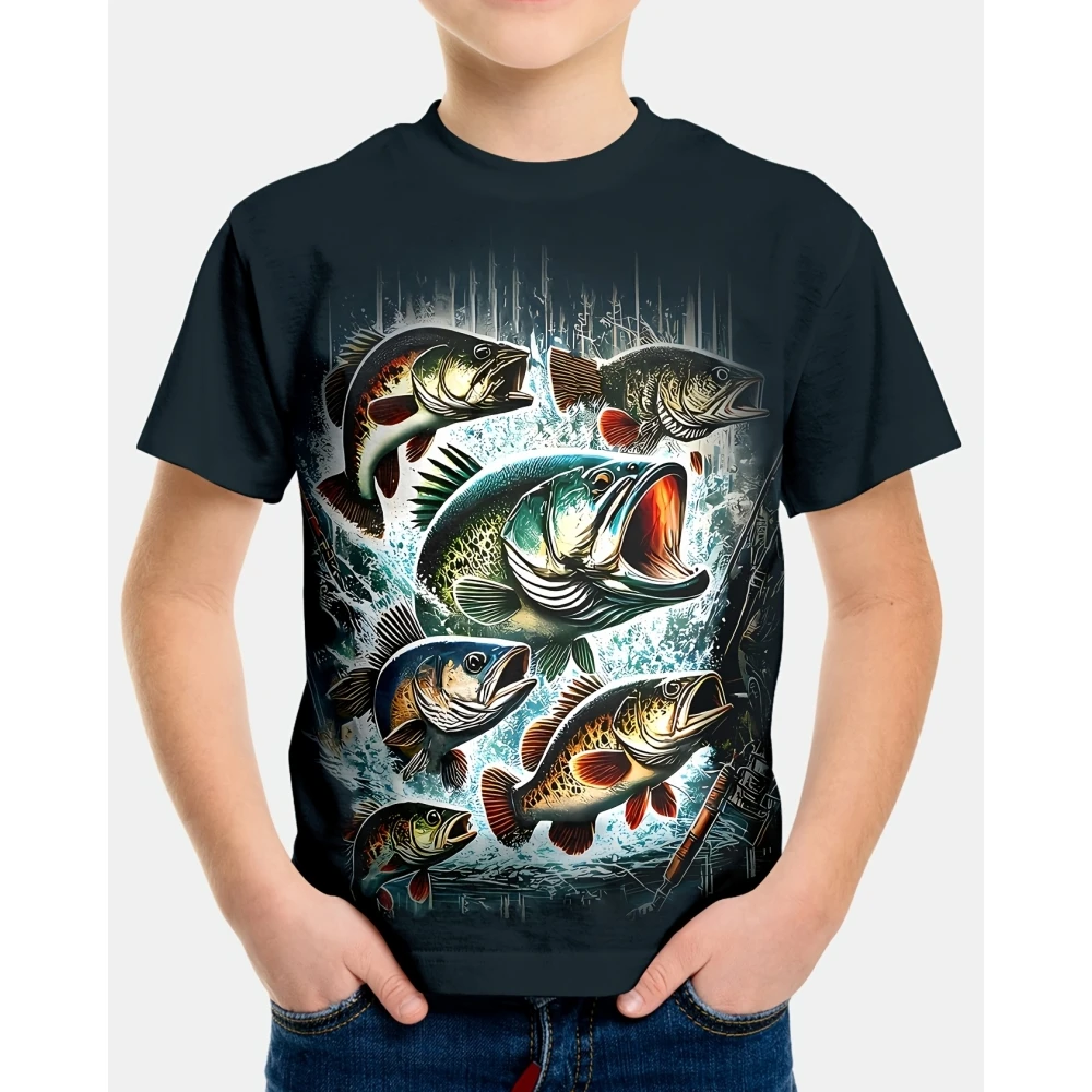 Fishing Shirt Short Sleeve 3D Printed T-Shirt Men's Camouflage Printed Children's Top Round Neck Clothes Fishing T-Shirt Top
