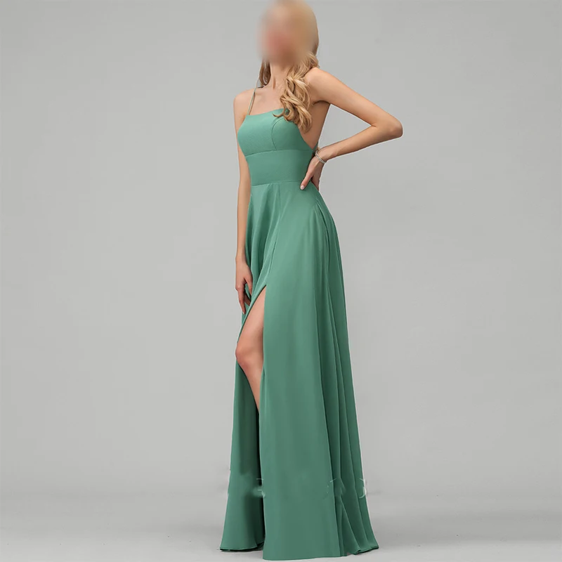 

Green Women'S A-Line Chiffon Long Evening Dresses Elegant Formal Evening Gown Square Collar Prom Gowns Occasion Customized