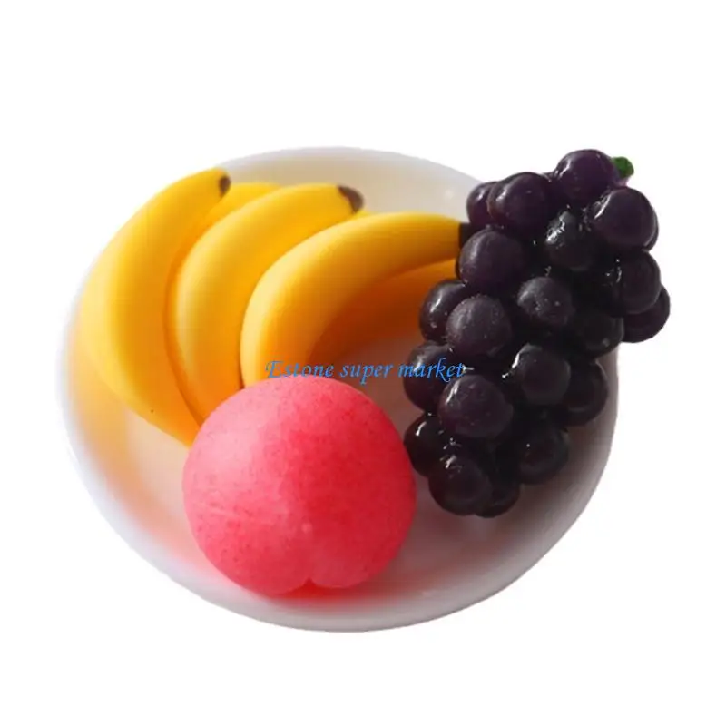 

090B Dollhouse Accessory Decorative Model Grape Peach Plate Kids Funny Party Favor
