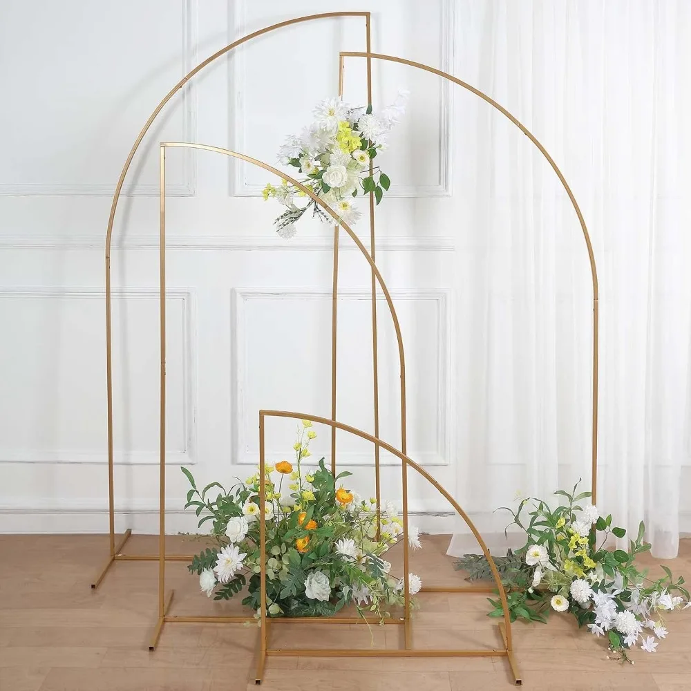 

Set of 4 | Gold Metal Wedding Arch Chiara Backdrop Stand, Half Moon Floral Frame Arbor Display - 2.5ft,5ft,6ft