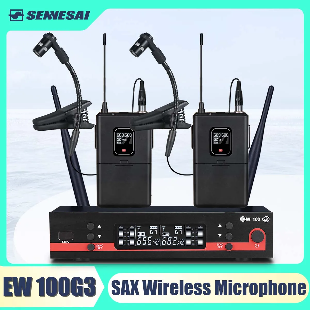 EW100-G3 EW300-G3 Professional Wireless Instruments Saxophone Microphone 600-699MHz UHF Dual Channel，Brass Percussion Mic