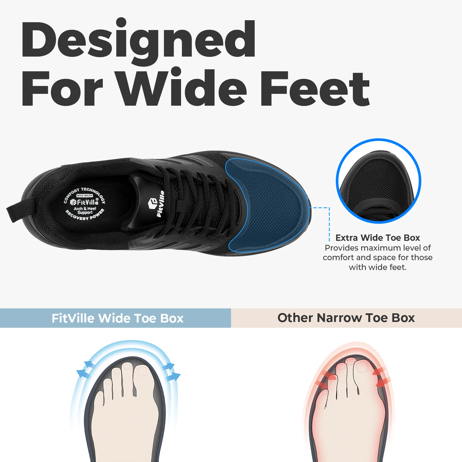 FitVille Men's Trail Running Shoes Extra Wide Toe Sports Sneakers Lightweight Workout Gym Cross Training Shoes for Men Non-slip
