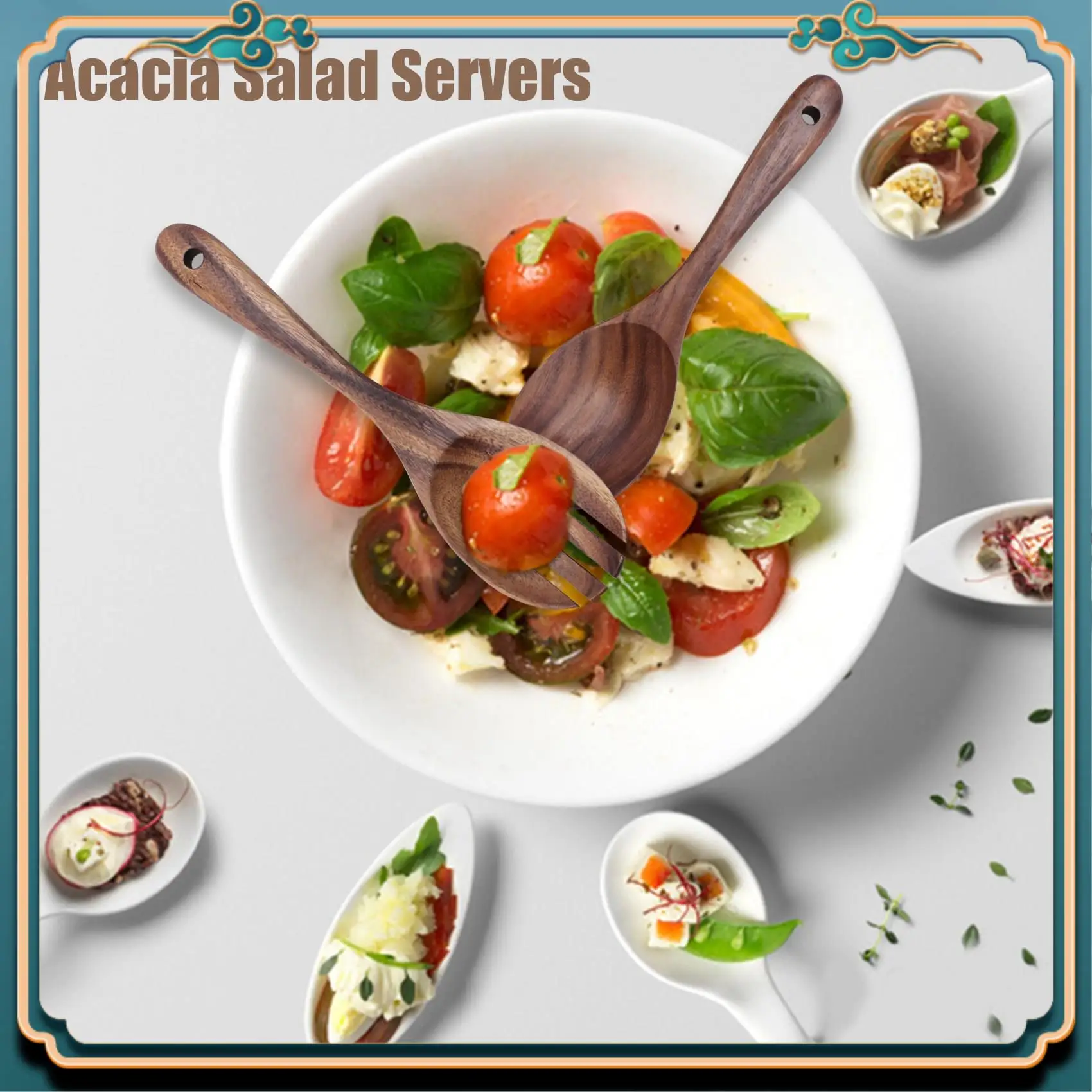 

Latest Wood Acacia Salad Servers For Nonstick Cookware Kitchen Wooden Baking Salad Making Server,2 Pieces