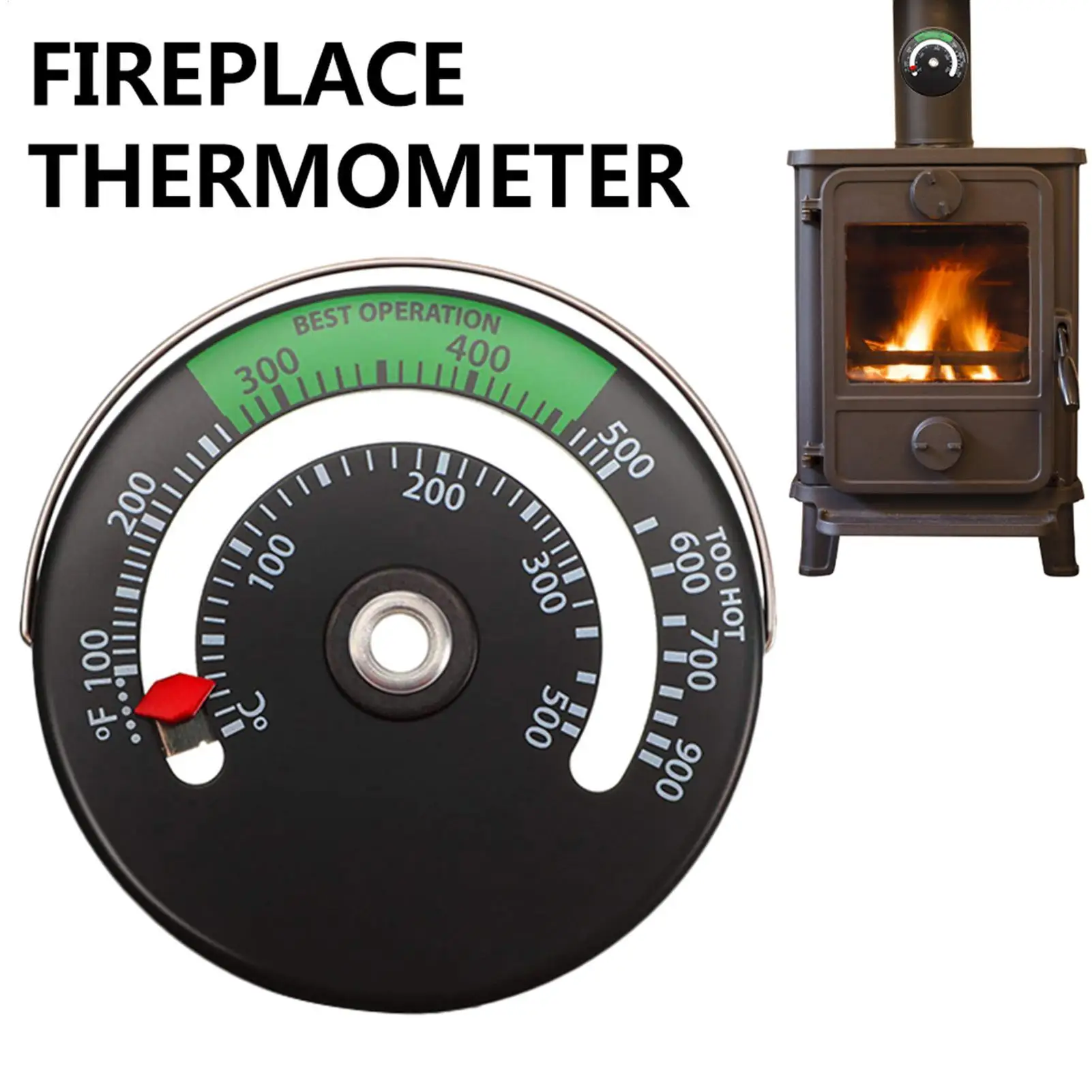 0~500 Celsius Kaminventilator-Thermometer Magnetischer Ofenrohr-Thermometer Haushalt Holzofen Kamin-Thermometer