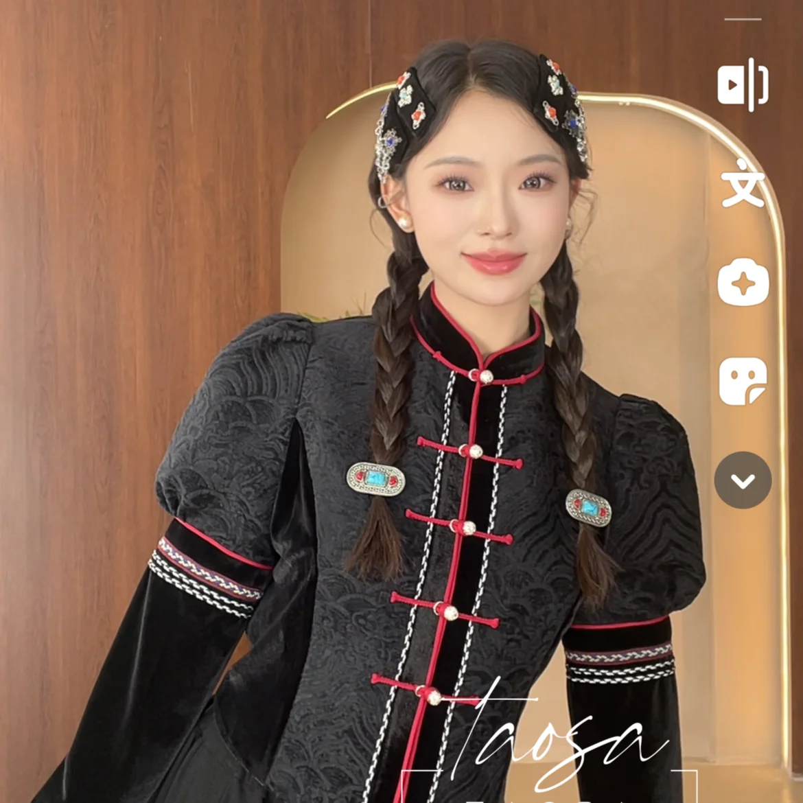 

Mandarin Collar Brocade Puff-Sleeve Shirt · Luxe Heritage Meets Modern Edge