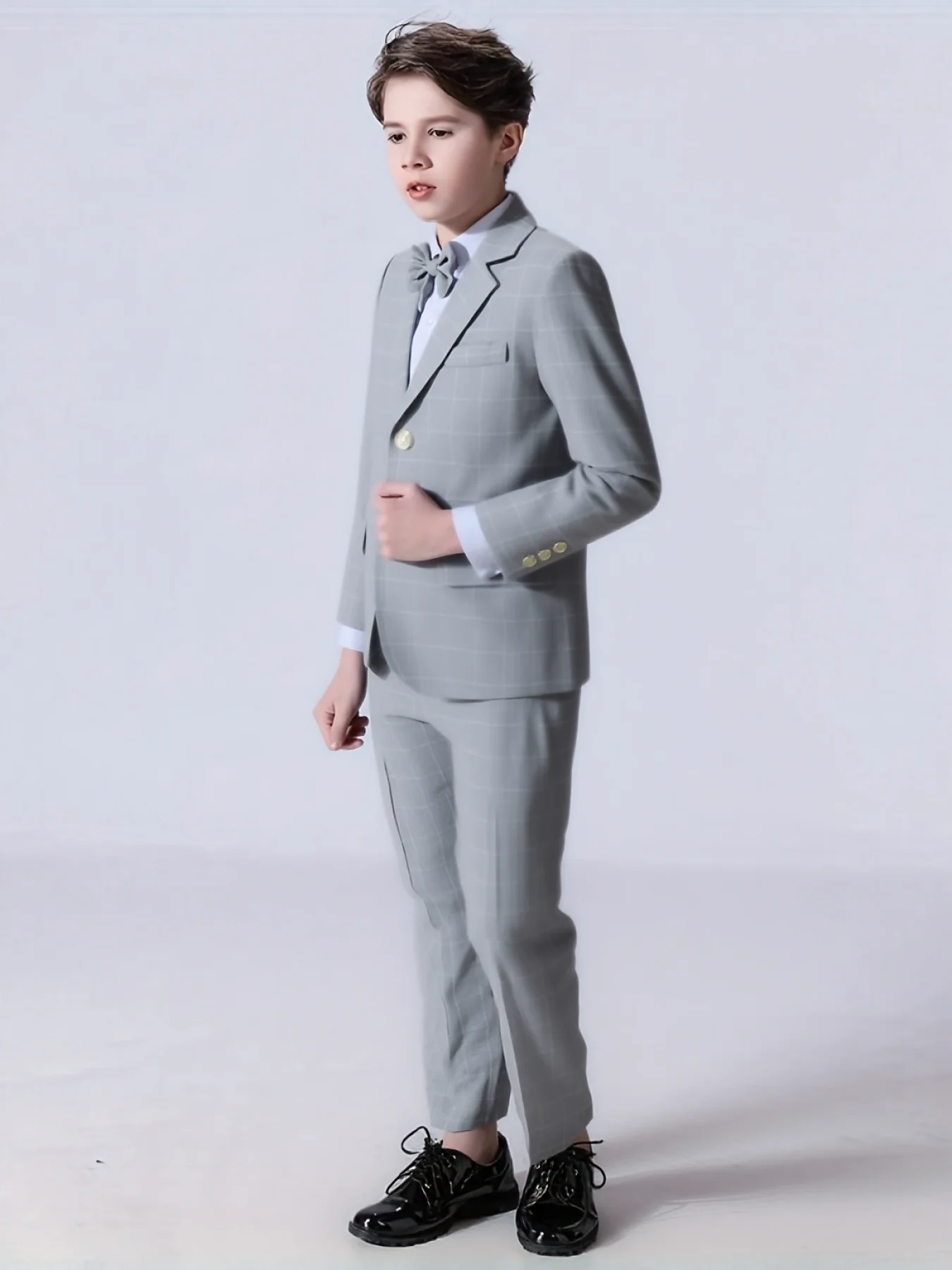 

От 1 до 11 лет детский комплект из 4 предметов серый клетчатый костюм с блейзером, жилетом, брюками, галстуком-бабочкой для мальчиков, костюм для выступлений на свадьбу, день рождения и выпускной