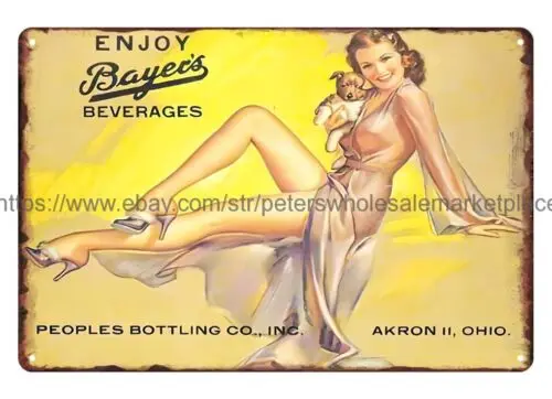 Bayer's Beverages Peoples Bottling Co Akron Ohio metal tin sign hanging s tin sign