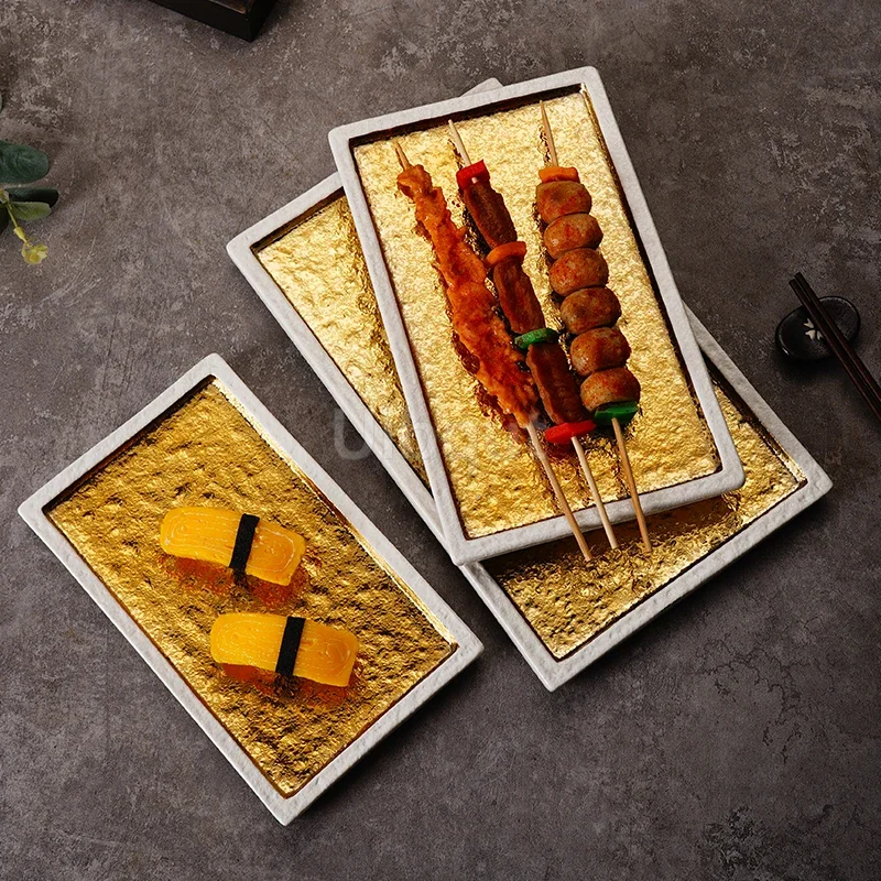 

Ceramics GOLD Dining Plate BBQ Flat Plate Sashimi Plates Western Style Steak Plates Sushi Dish Dessert Bowl Dim Sum Dish Tray