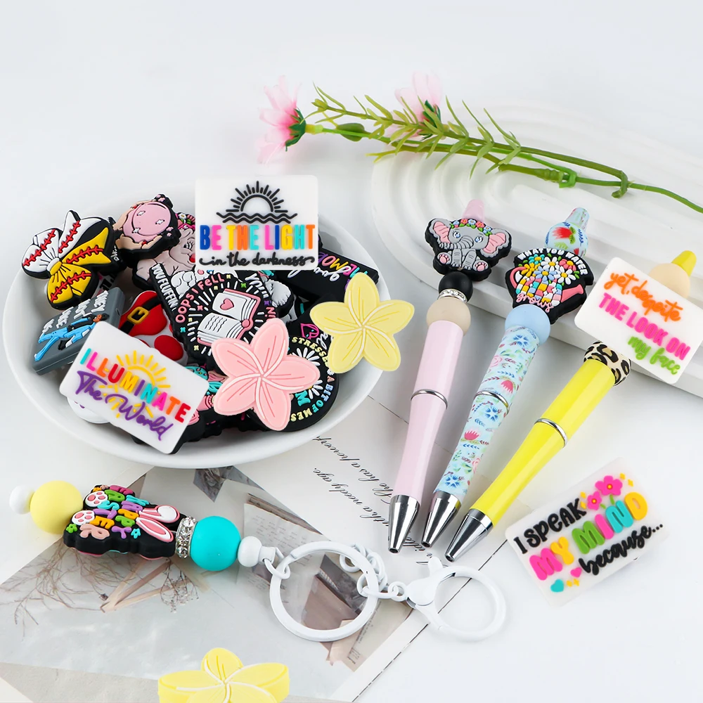 6 قطعة/الوحدة خلفية بيضاء نص ملون سيليكون البؤري الخرز للمجوهرات سوار ذاتي الصنع قلادة المفاتيح الستار حبل الملحقات #2