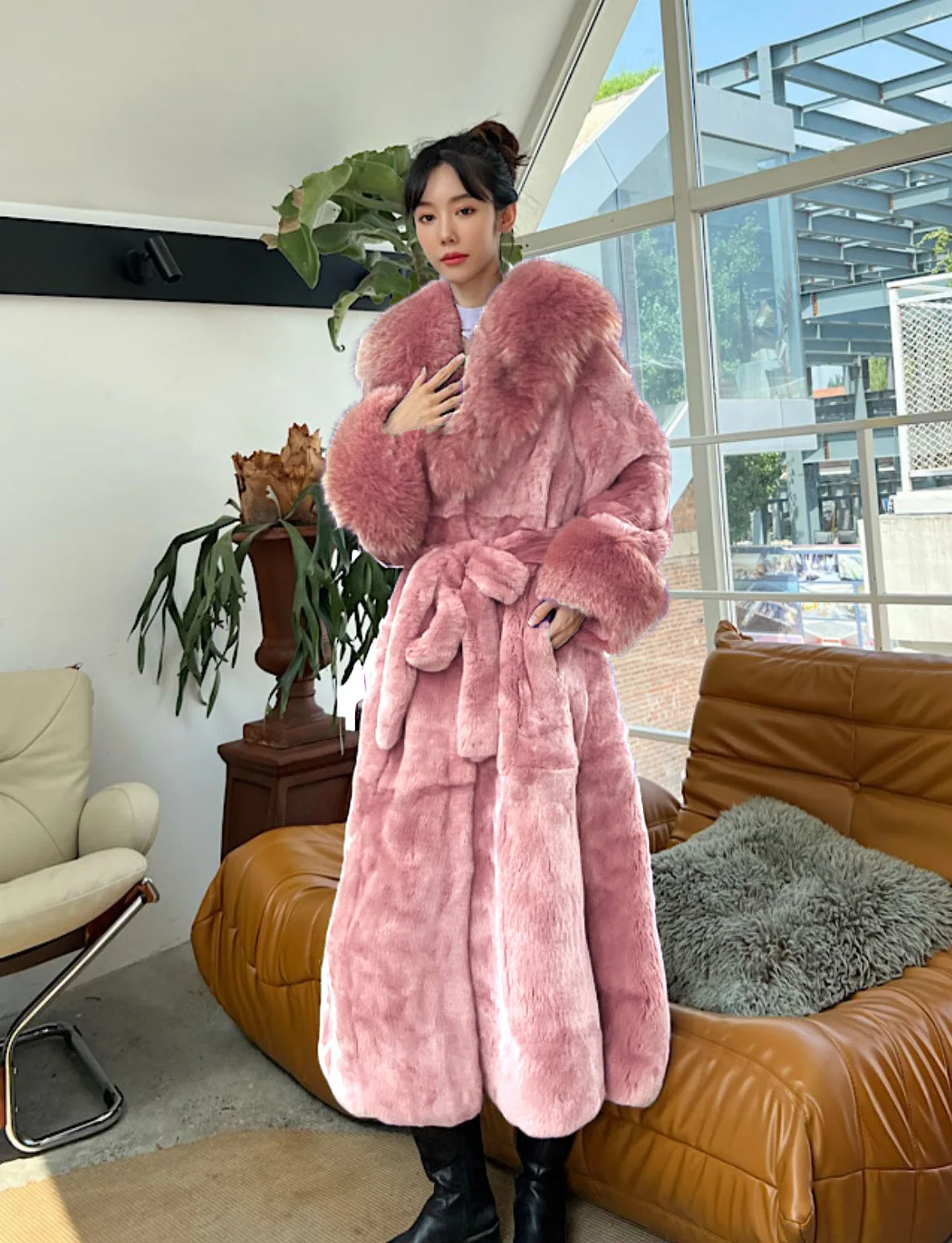 Women's Parker Winter Fur Warm Large Size Solid Color Fur & Faux Fur Women New Casual Long Sleeve Temperament Women Fur Coat Y72