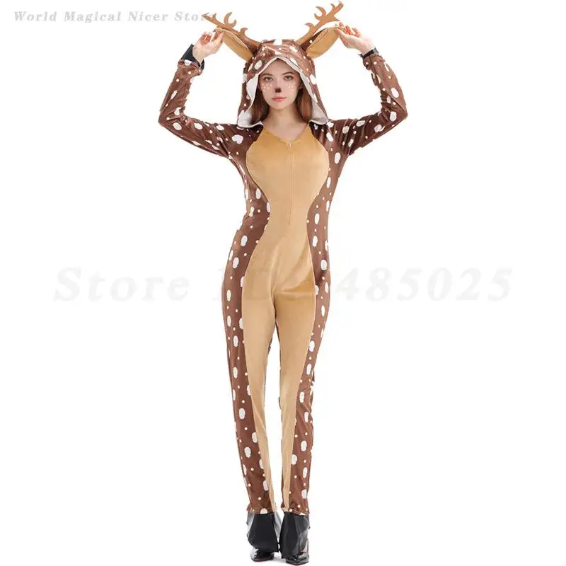 Kobiety seksowny renifer kombinezon świąteczny kostium dla dorosłych Onesie piżama boże narodzenie łoś zwierząt maskotka ubrania typu Cosplay Halloween COS kostiumy