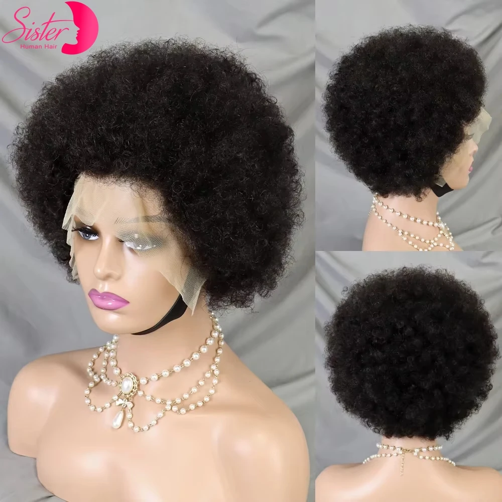 Natural Afro Kinky Curly Human Hair Wigs 250% Density 13x4 Transparent Lace Frontal Short Bob Wigs PrePlucked Hairline for Women