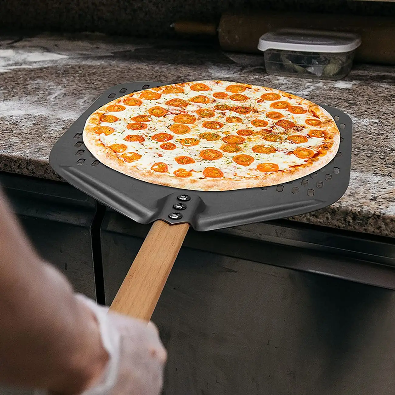[NEW!A93G】 Pizza Peel,Perforated Pizza Shovel,Rectangular Pizza Turning Spatula With Detachable,For 12-Inch Pizza And Bread Love