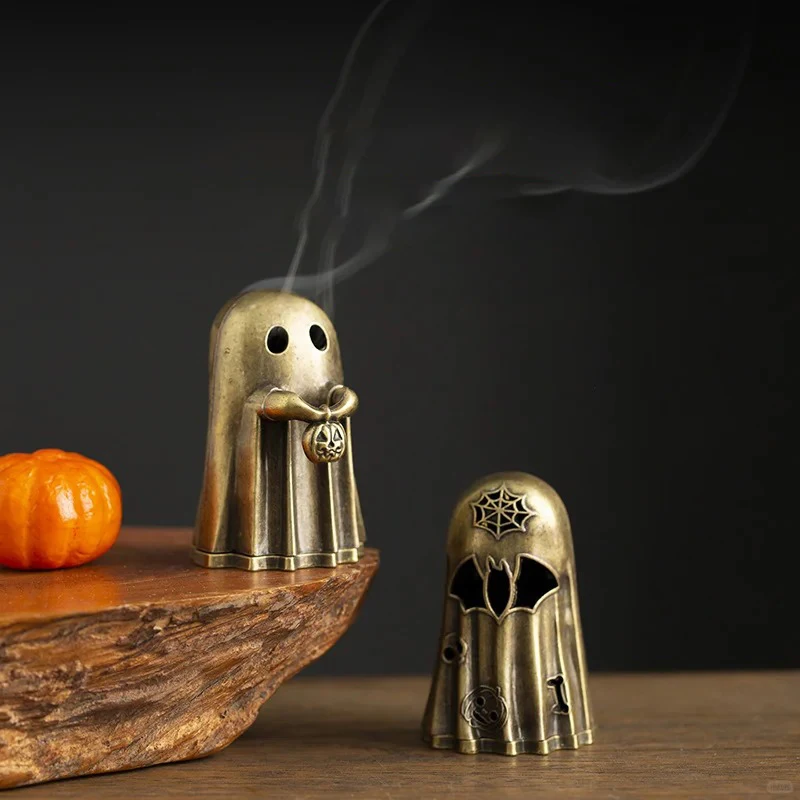Geister-Räuchergefäß, Räucherstäbchenhalter aus Zinklegierung, Vintage-Bronze-Kürbis für Räucherstäbchen, Goth-Hexen-Schreibtischdeko, Halloween-Geschenk – Detail 1