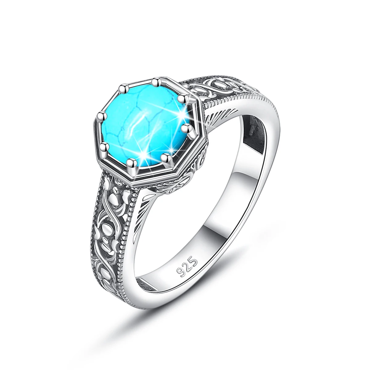 Women's Turquoise Rings Sterling Silver 925 Original Italian Retro Vintage Gothic Stone Female Jewelry For Anniversary Wife Gift