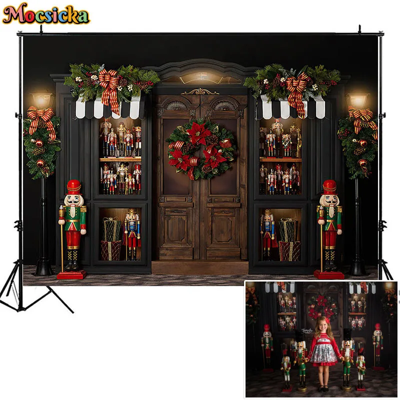 Christmas Toy Store Backdrops Kids Family Portrait Photography Props Xmas Winter Street Snow New Year Background Photo Studio