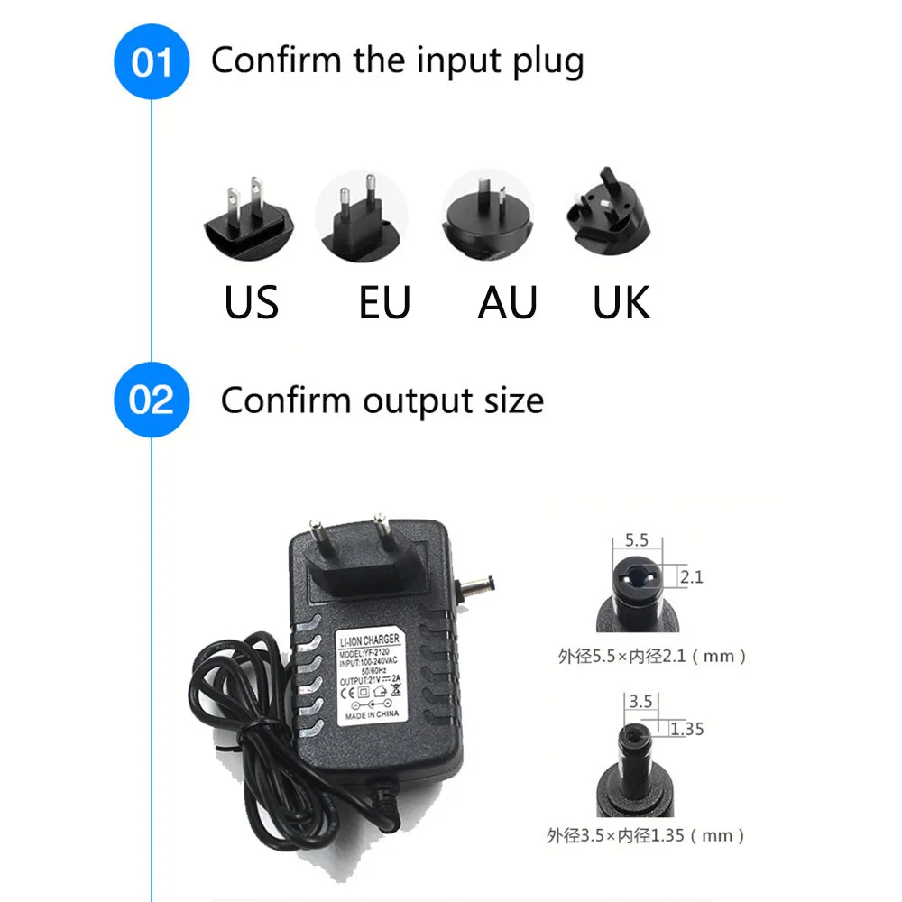 Zasilacz sieciowy AC 100-240 V DC 8,4 V 1A 1000MA Zasilacz 8,4 V 18650 Wtyczka ładowarki baterii litowej wewnątrz dodatniego i zewnętrznego ujemnego