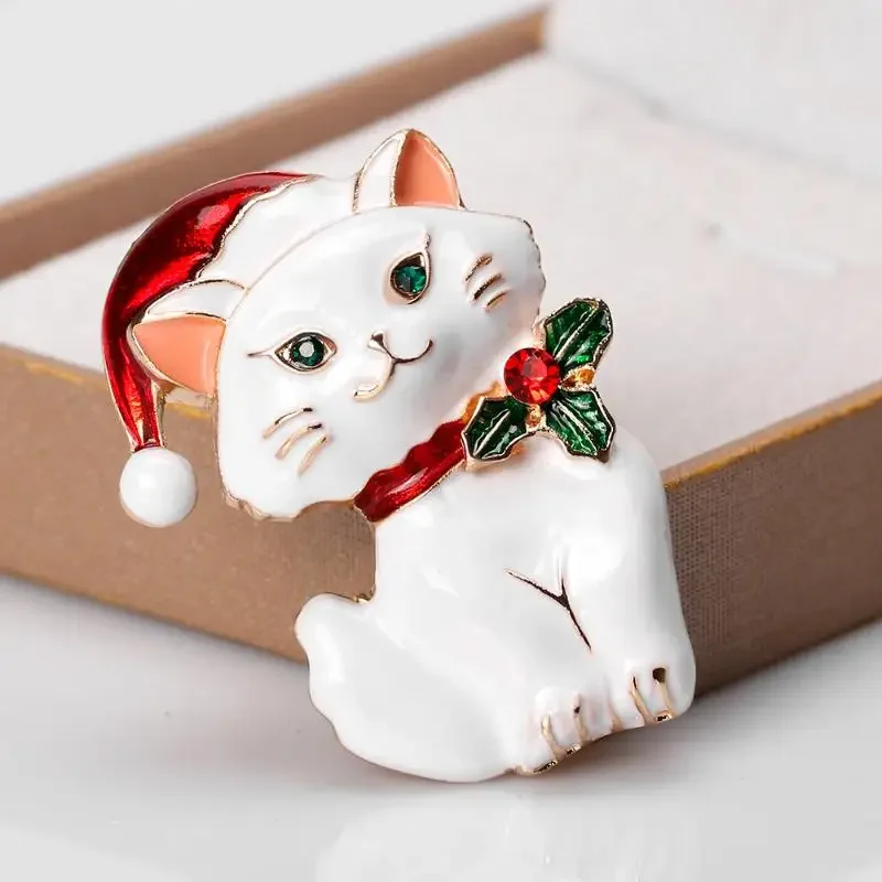 Christmas Vintage Animal Cute Cat Brooches Pins Women Coat Clothing Badges Jewelry Accessries