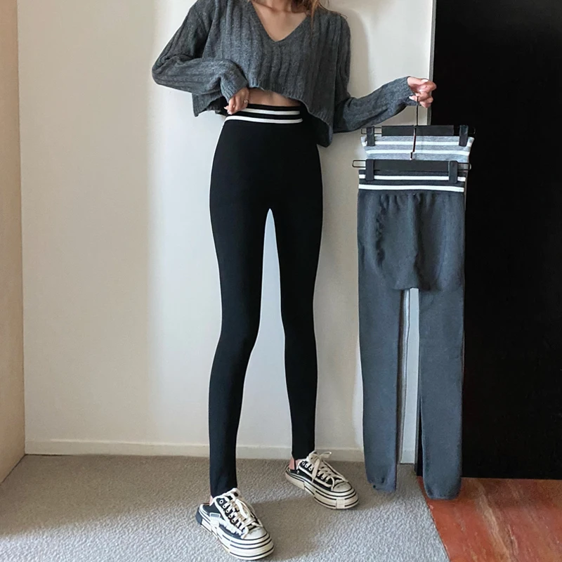 

Женские утепленные леггинсы с высокой талией на флисовой подкладке, облегающие, с эффектом подтяжки ягодиц, осенне-зимние, модные, повседневные брюки